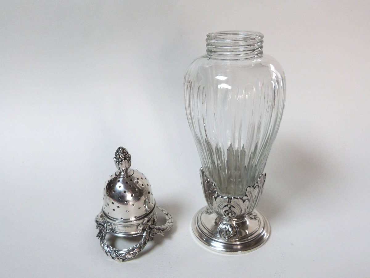 Gallia - Christofle grande saupoudreuse en métal argenté et cristal taillé -photo-2