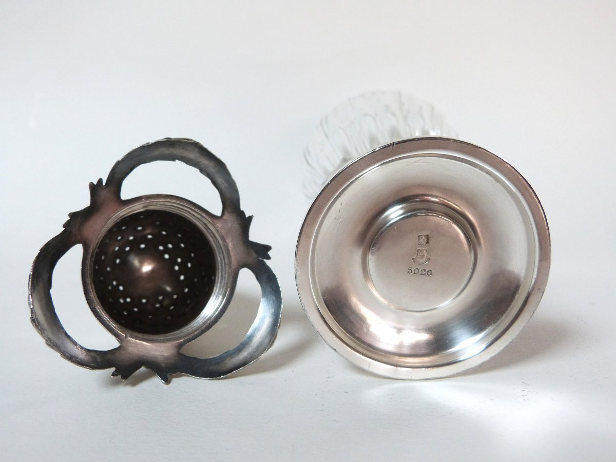 Gallia - Christofle grande saupoudreuse en métal argenté et cristal taillé -photo-3