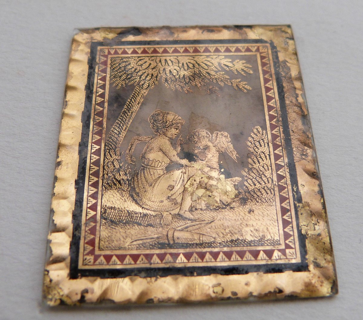 verre églomisé décor or d'époque empire ancien bijoux -photo-2