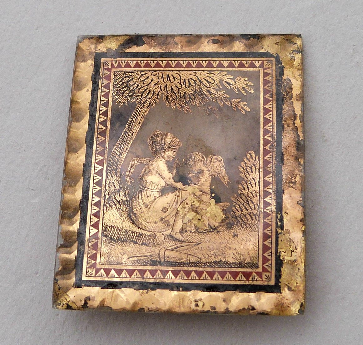 verre églomisé décor or d'époque empire ancien bijoux -photo-3