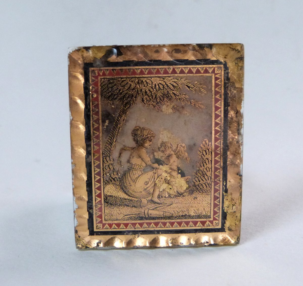 verre églomisé décor or d'époque empire ancien bijoux -photo-1