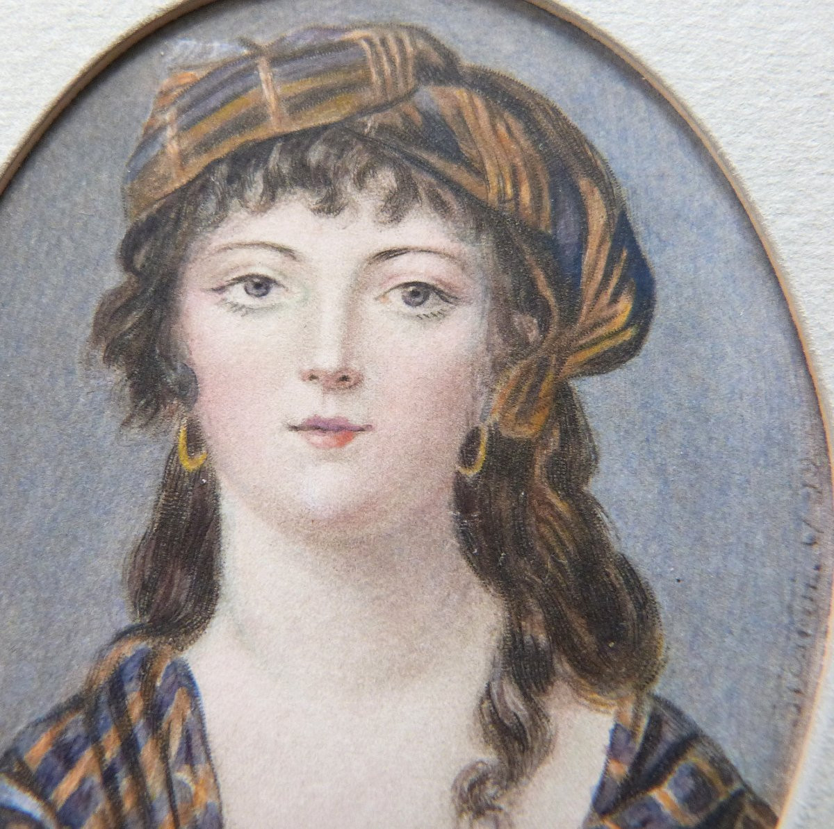 Miniature portrait de femme au turban dessin du XIXeme signé -photo-2