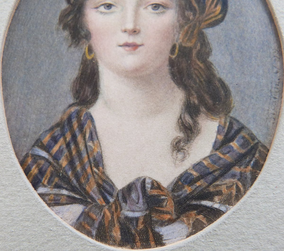 Miniature portrait de femme au turban dessin du XIXeme signé -photo-3
