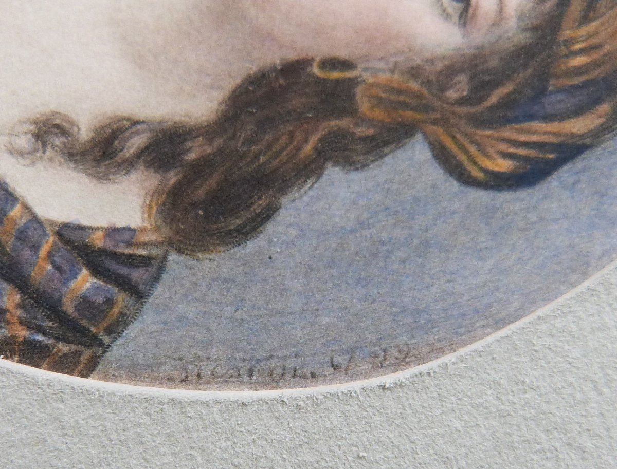 Miniature portrait de femme au turban dessin du XIXeme signé -photo-4