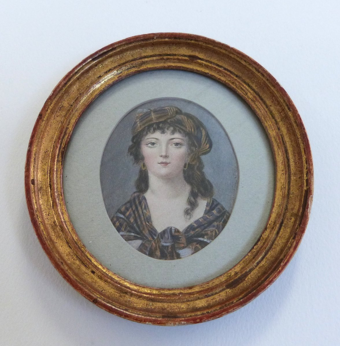 Miniature portrait de femme au turban dessin du XIXeme signé -photo-1