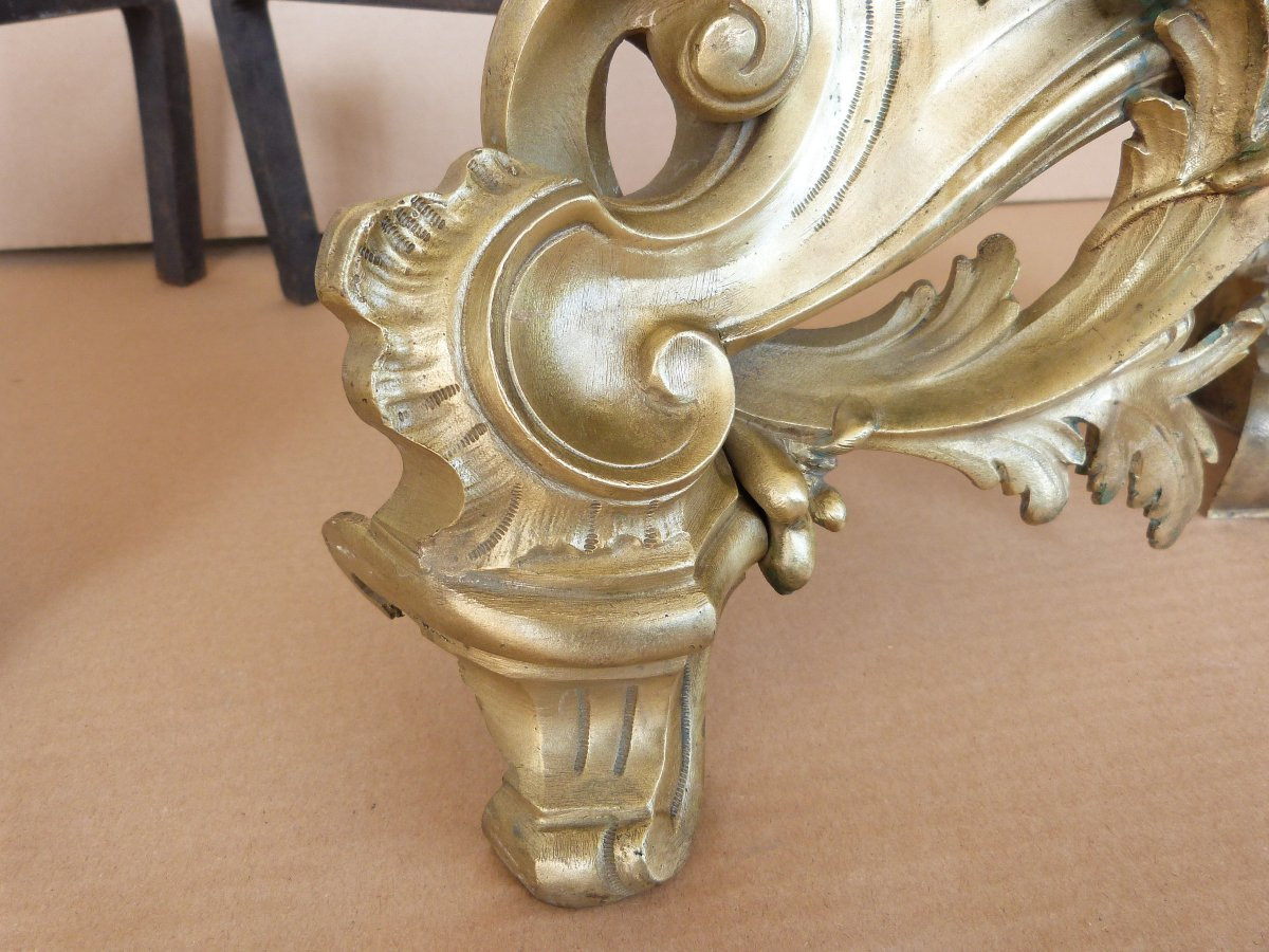 Large Pair Of Louis XV Rocaille Bronze Andirons-photo-4