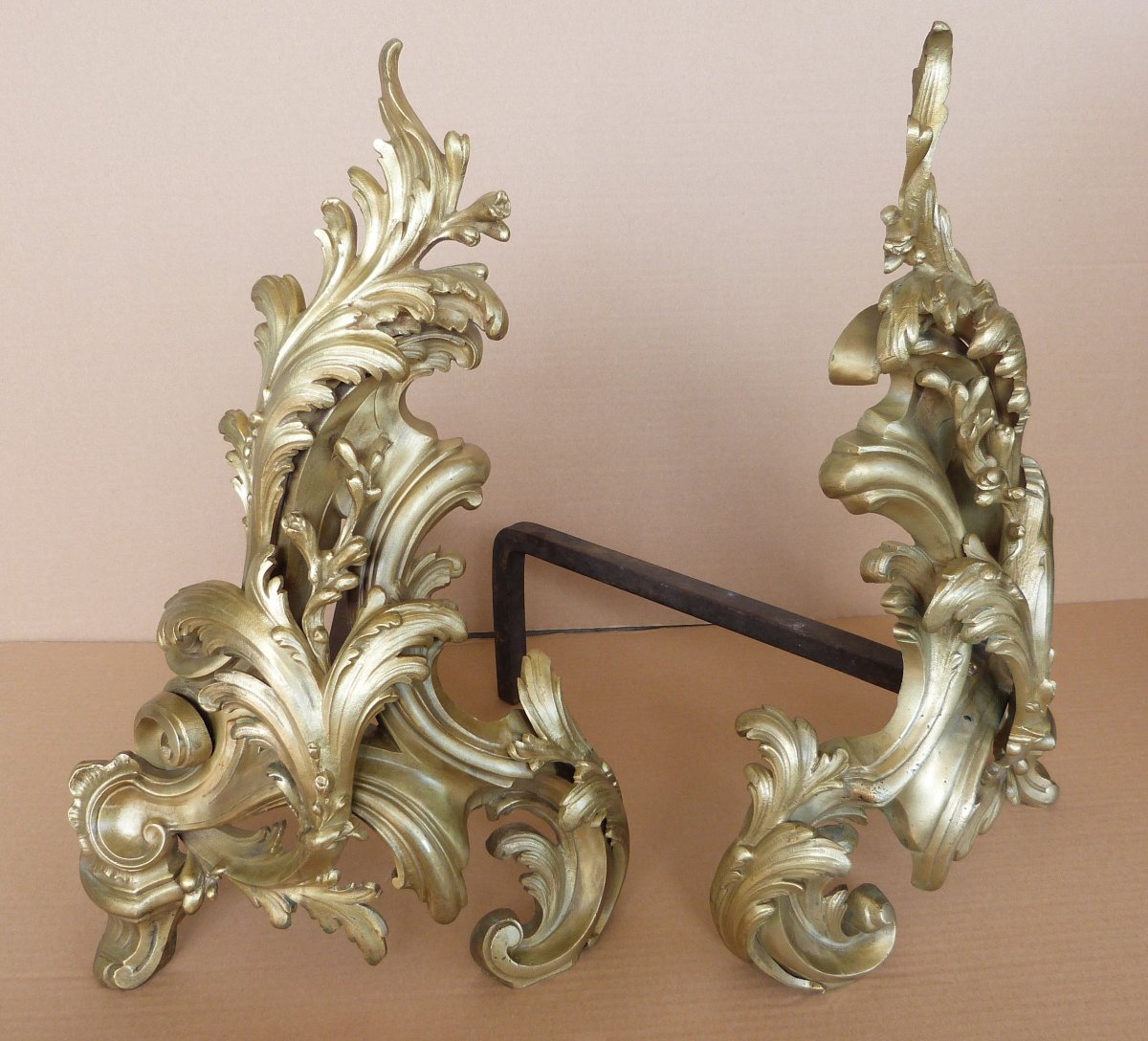 Large Pair Of Louis XV Rocaille Bronze Andirons-photo-2
