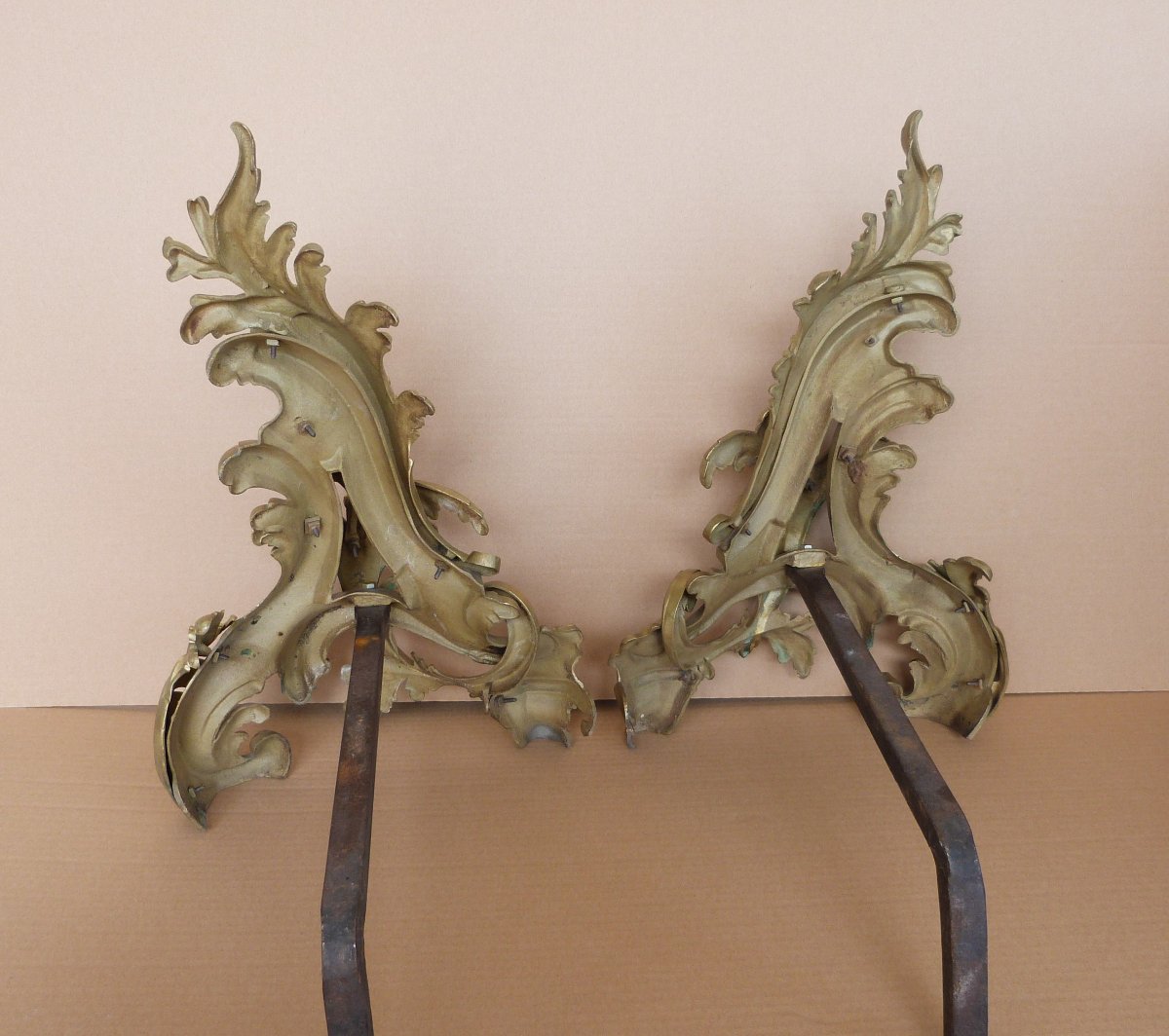 Large Pair Of Louis XV Rocaille Bronze Andirons-photo-3