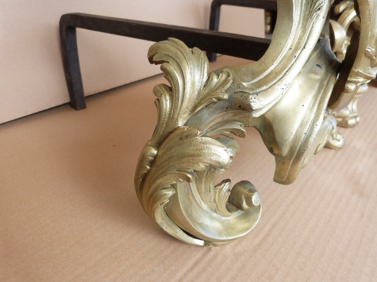 Large Pair Of Louis XV Rocaille Bronze Andirons-photo-4