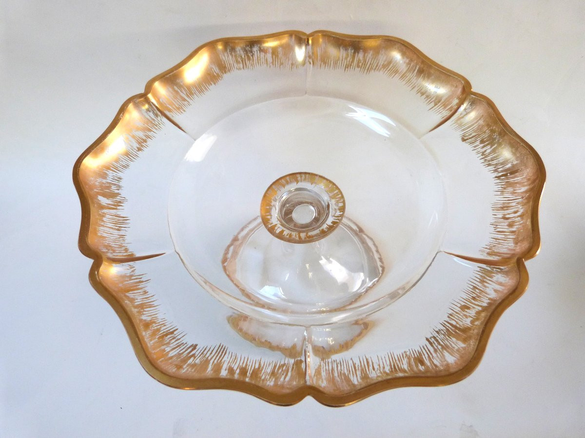 grande coupe présentoir en cristal peigné or XIXeme-photo-3