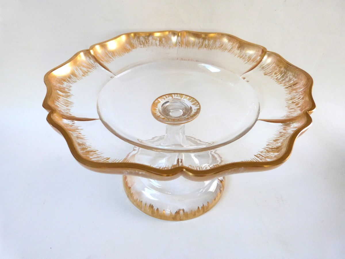 grande coupe présentoir en cristal peigné or XIXeme