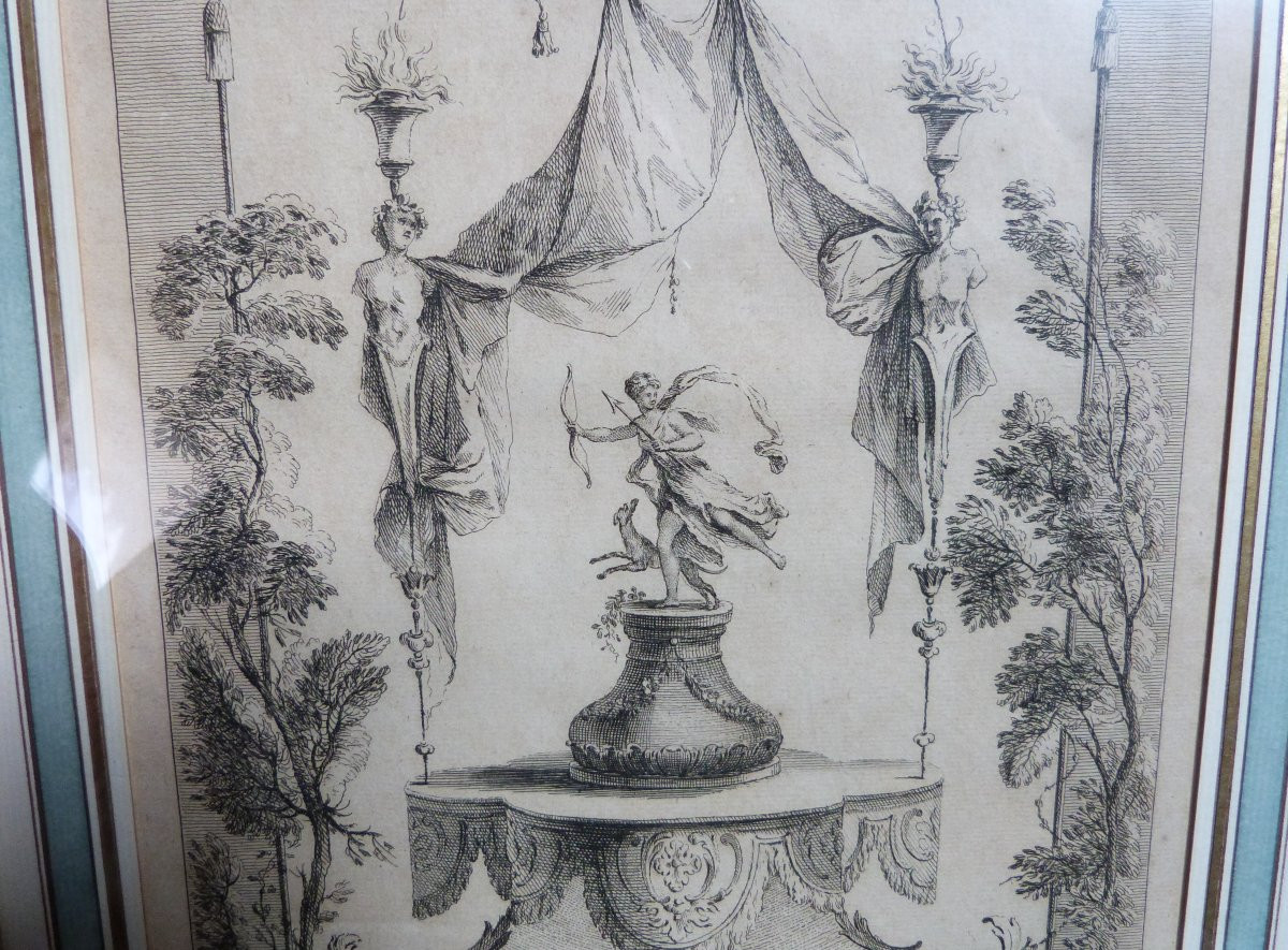 Huquier - Watteau Pair Of Engravings Apollo And Diana 18th Century-photo-4