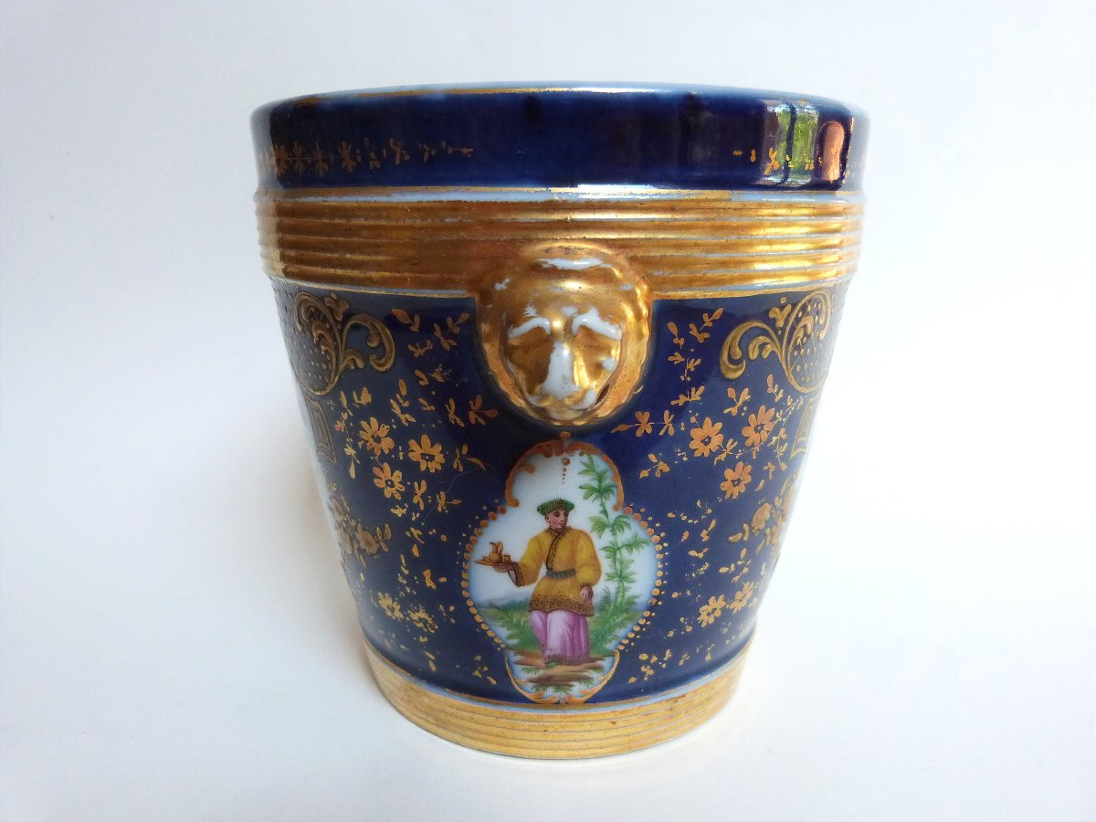 cache pot en porcelaine de Paris rare décor au chinois ép restauration Jacob Petit -photo-4
