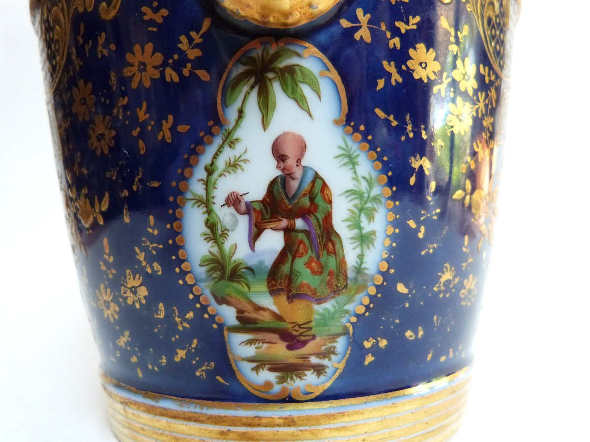 cache pot en porcelaine de Paris rare décor au chinois ép restauration Jacob Petit -photo-2