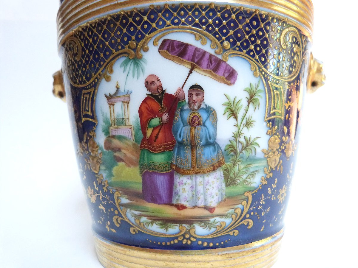 cache pot en porcelaine de Paris rare décor au chinois ép restauration Jacob Petit -photo-3
