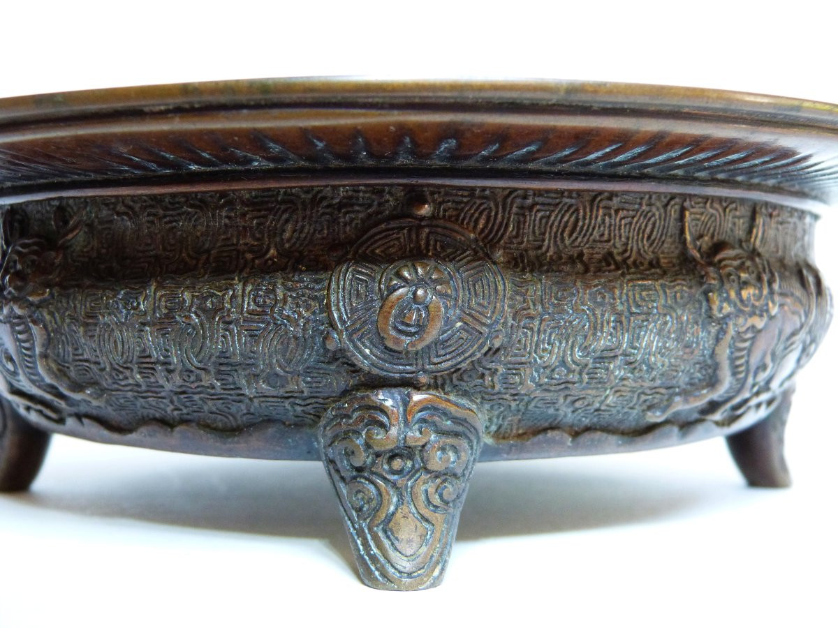 Hibachi Bronze Brazier Perfume Burner Japan Meiji Period-photo-2