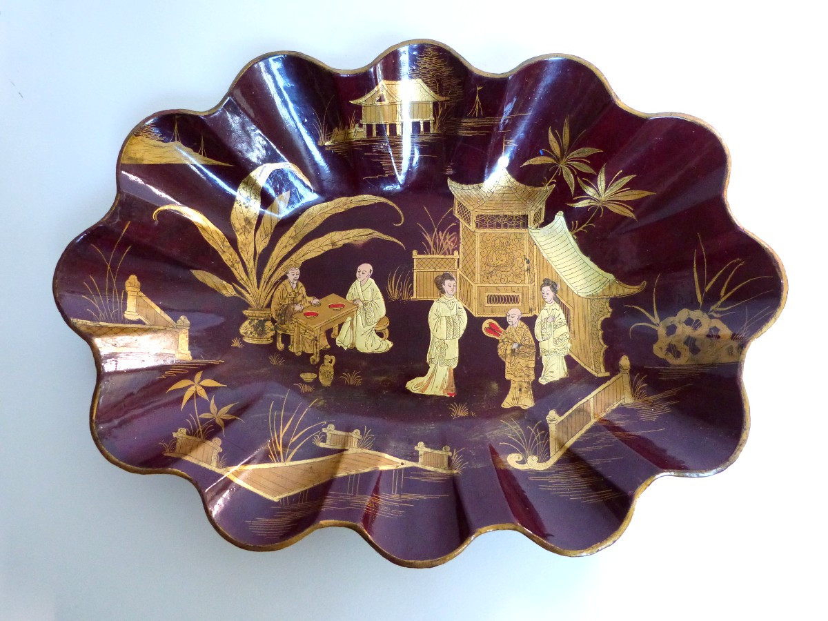Napoleon III Boiled Cardboard Basket With Chinese Lacquer Decoration