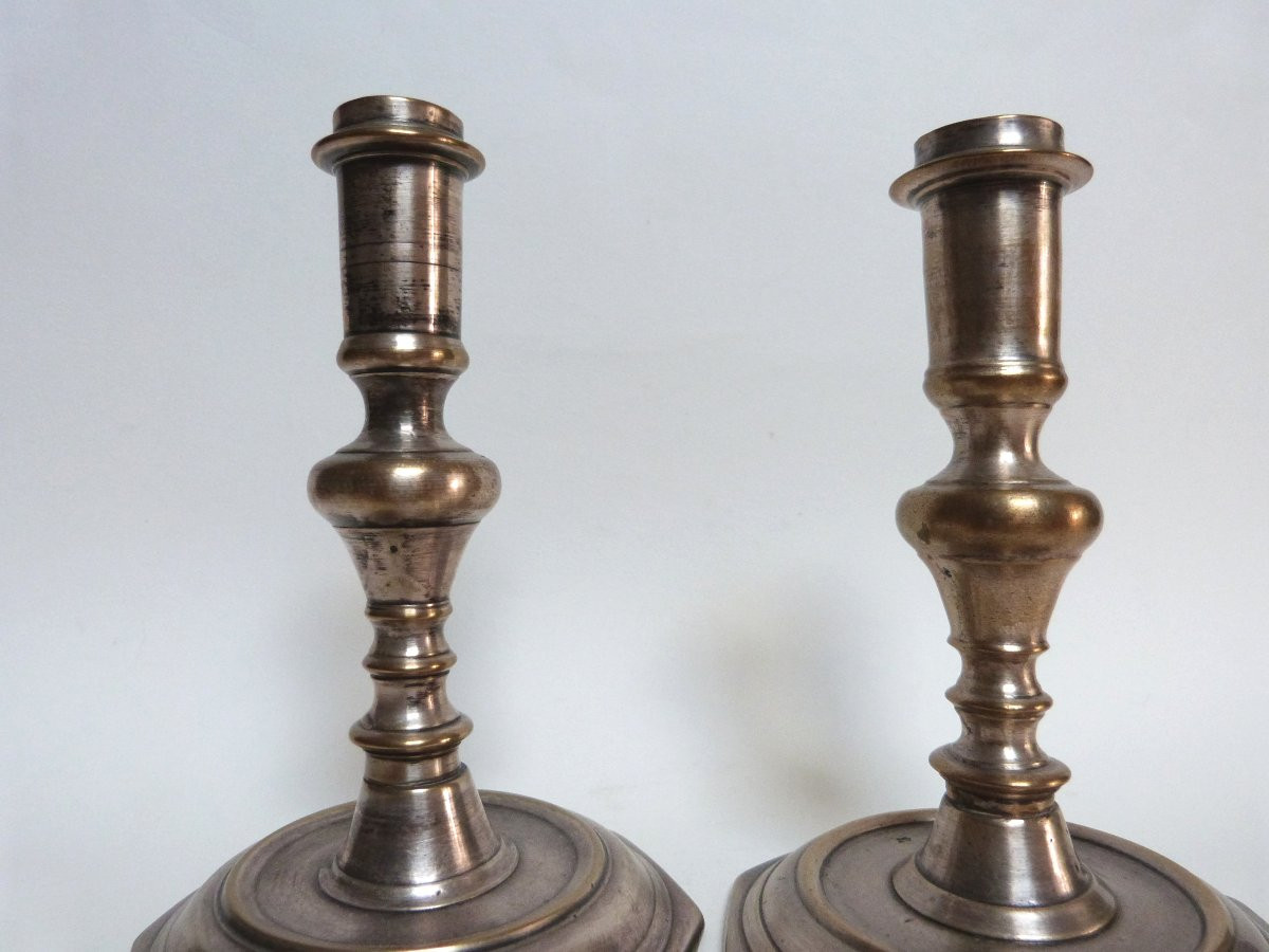 2 Bronze Candlesticks From The 17th Century-photo-2