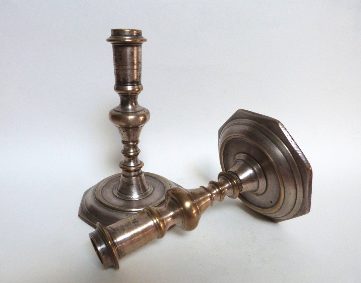 2 Bronze Candlesticks From The 17th Century-photo-4