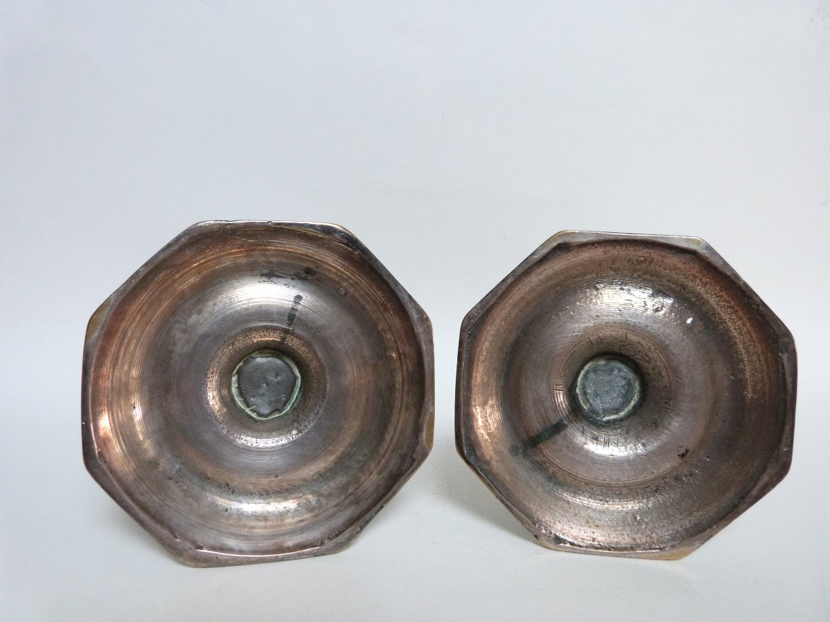 2 Bronze Candlesticks From The 17th Century-photo-2