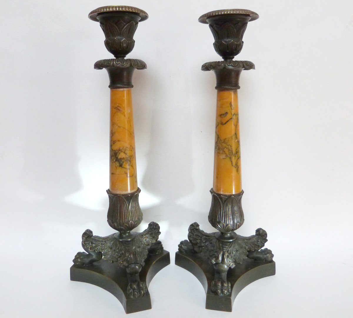 Paire de chandeliers en bronze et marbre XIXeme-photo-2