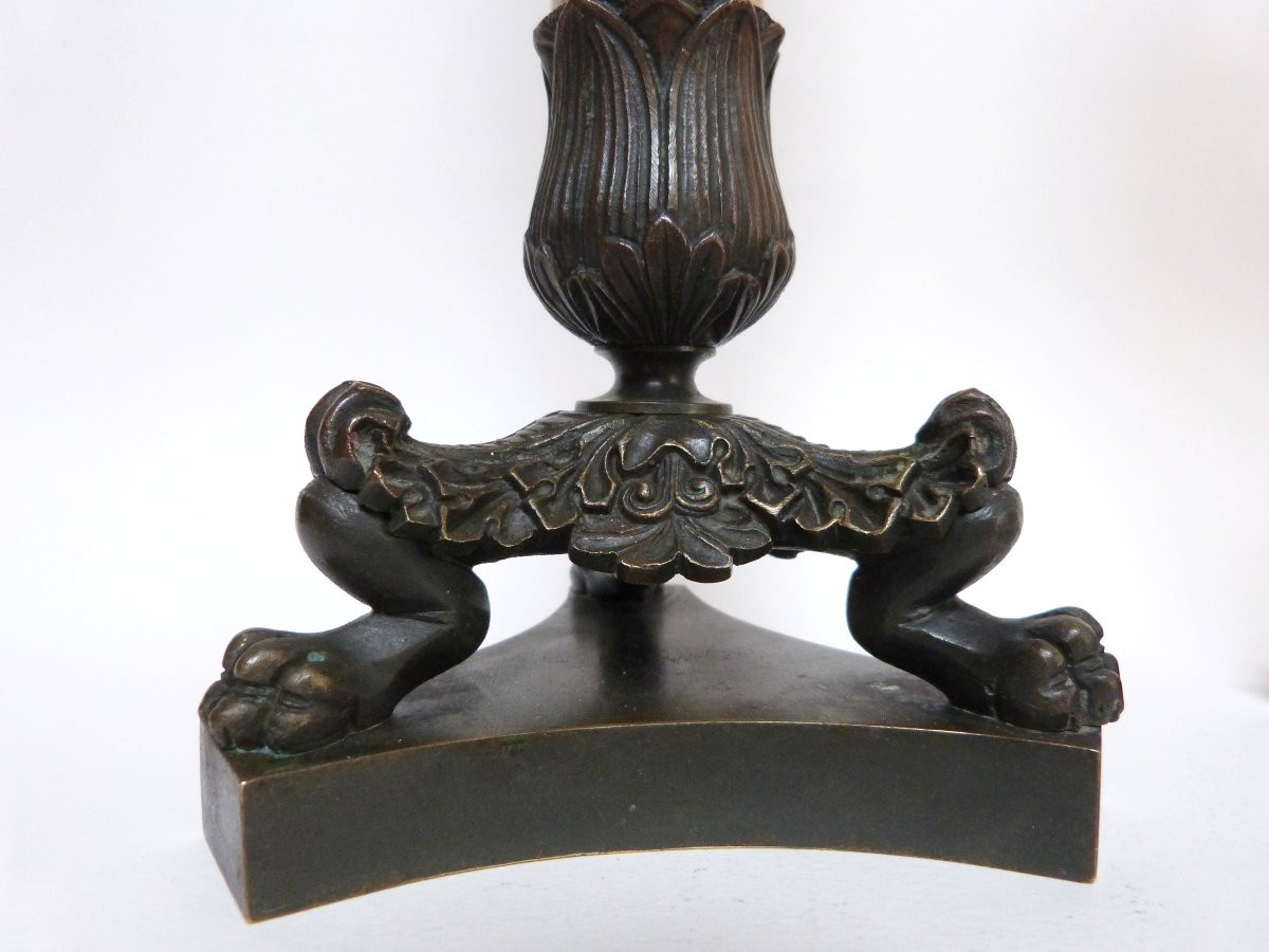 Paire de chandeliers en bronze et marbre XIXeme-photo-3