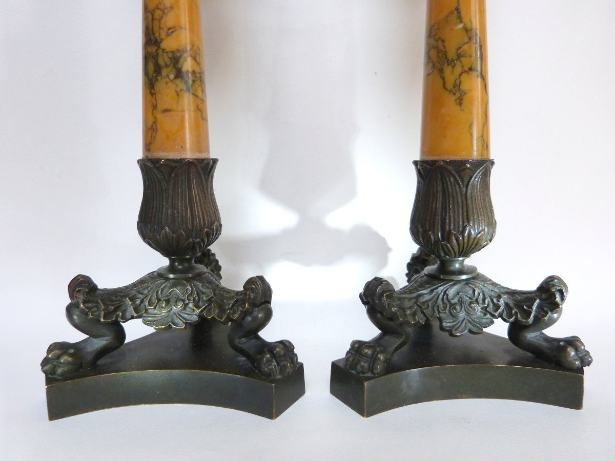 Paire de chandeliers en bronze et marbre XIXeme-photo-1