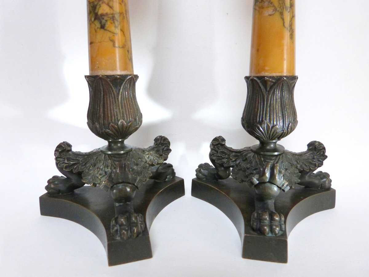 Paire de chandeliers en bronze et marbre XIXeme-photo-2
