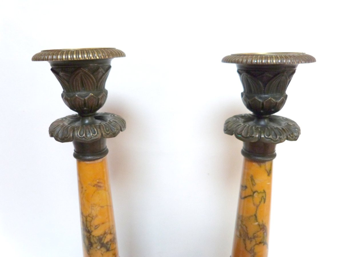 Paire de chandeliers en bronze et marbre XIXeme-photo-3