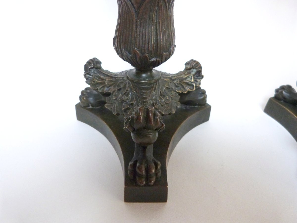 Paire de chandeliers en bronze et marbre XIXeme-photo-4