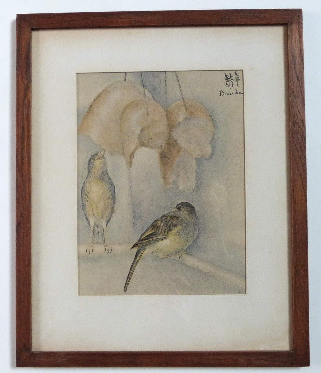Toshio Bando Bird Print Circa 1950-photo-3