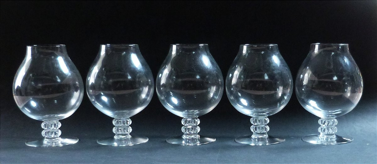 René Lalique 5 verres en cristal à dégustation modèle Vougeot 1934-photo-2