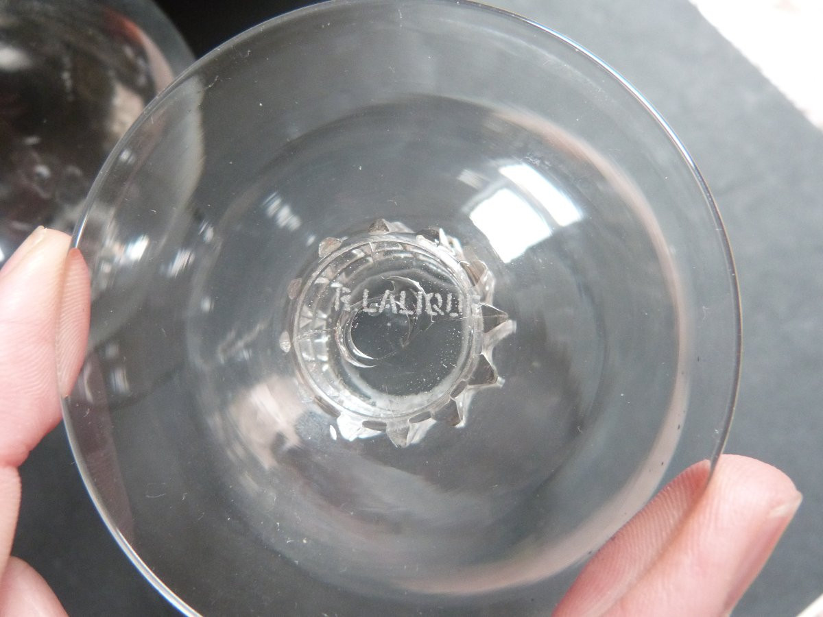 René Lalique 5 verres en cristal à dégustation modèle Vougeot 1934-photo-3