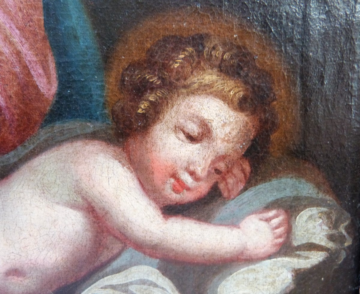 Virgin And Child French School 17th Century Antique Frame-photo-4