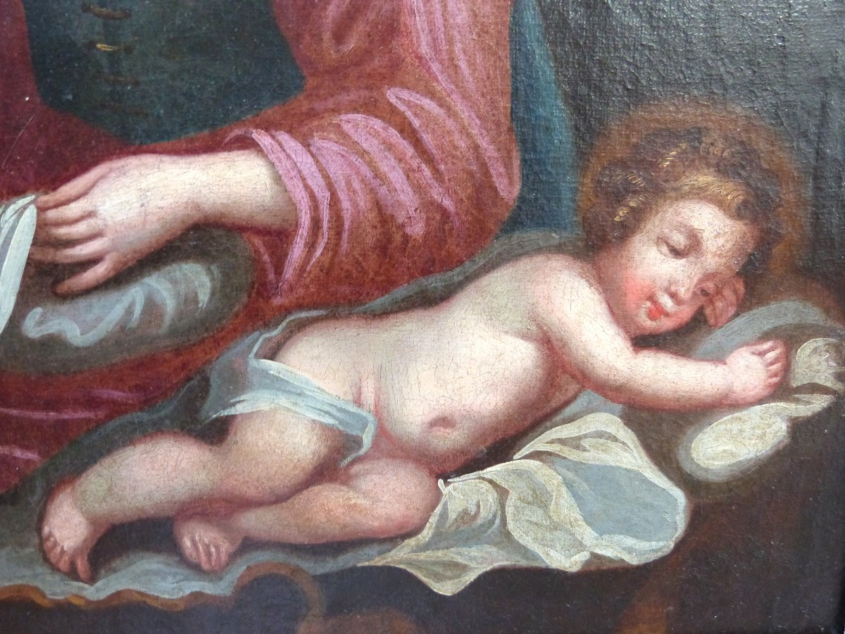 Virgin And Child French School 17th Century Antique Frame-photo-4