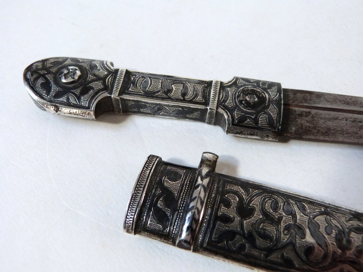 Kinzal Wedding Dagger Russia Caucasus 19th Century Sterling Silver Niello-photo-4