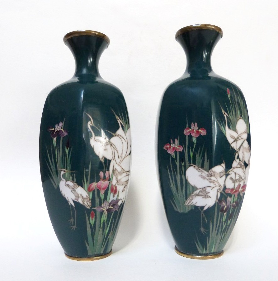 Japon période Meiji  paire de vases en émail cloisonné -photo-2
