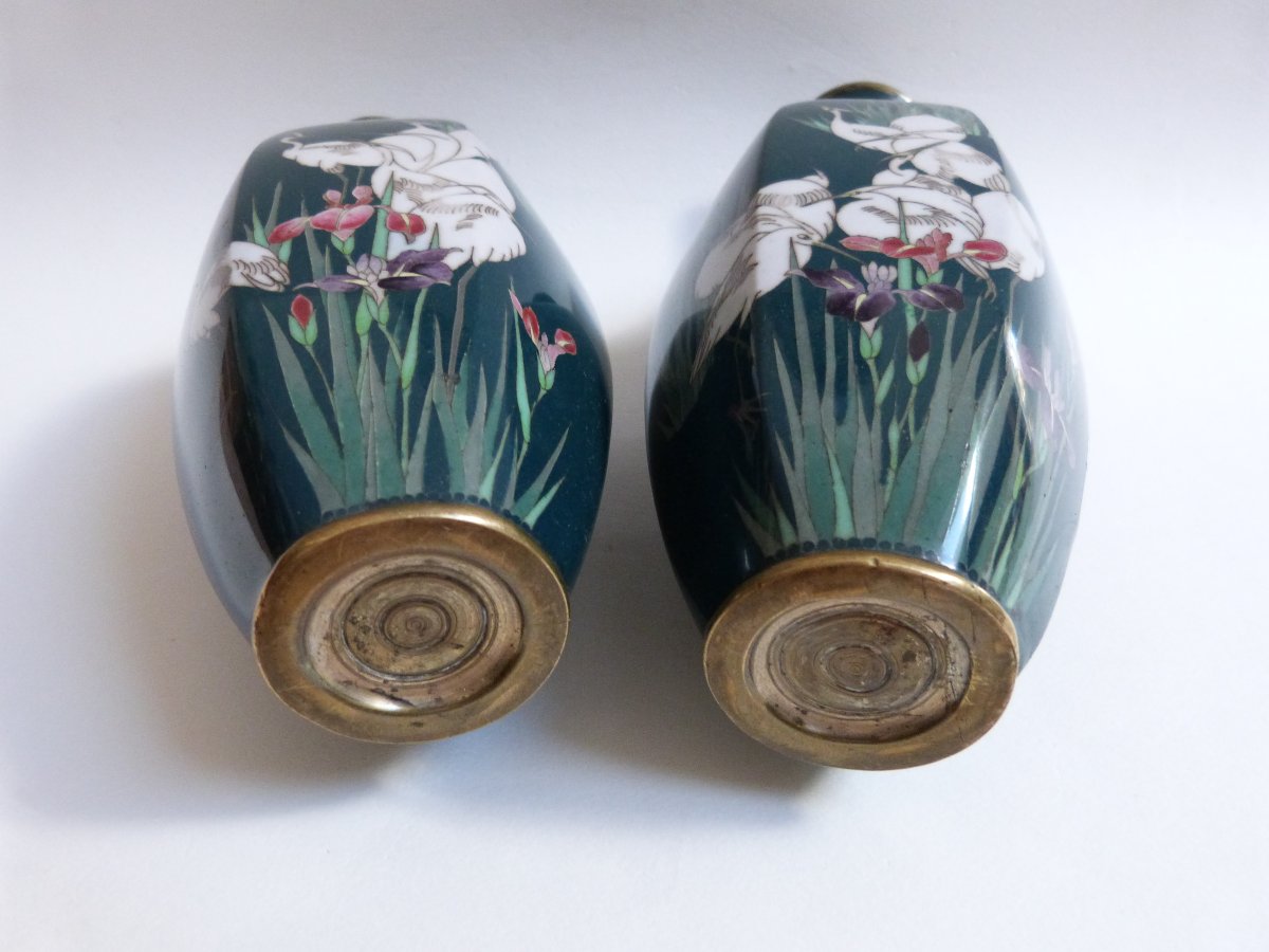 Japon période Meiji  paire de vases en émail cloisonné -photo-5
