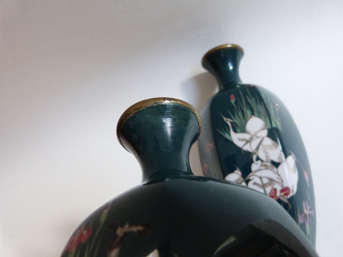 Japon période Meiji  paire de vases en émail cloisonné -photo-6