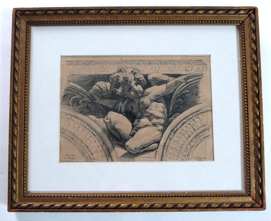 Louis Béroud dessin d'architecture angelot de Carpeaux au Louvre daté 1878-photo-2