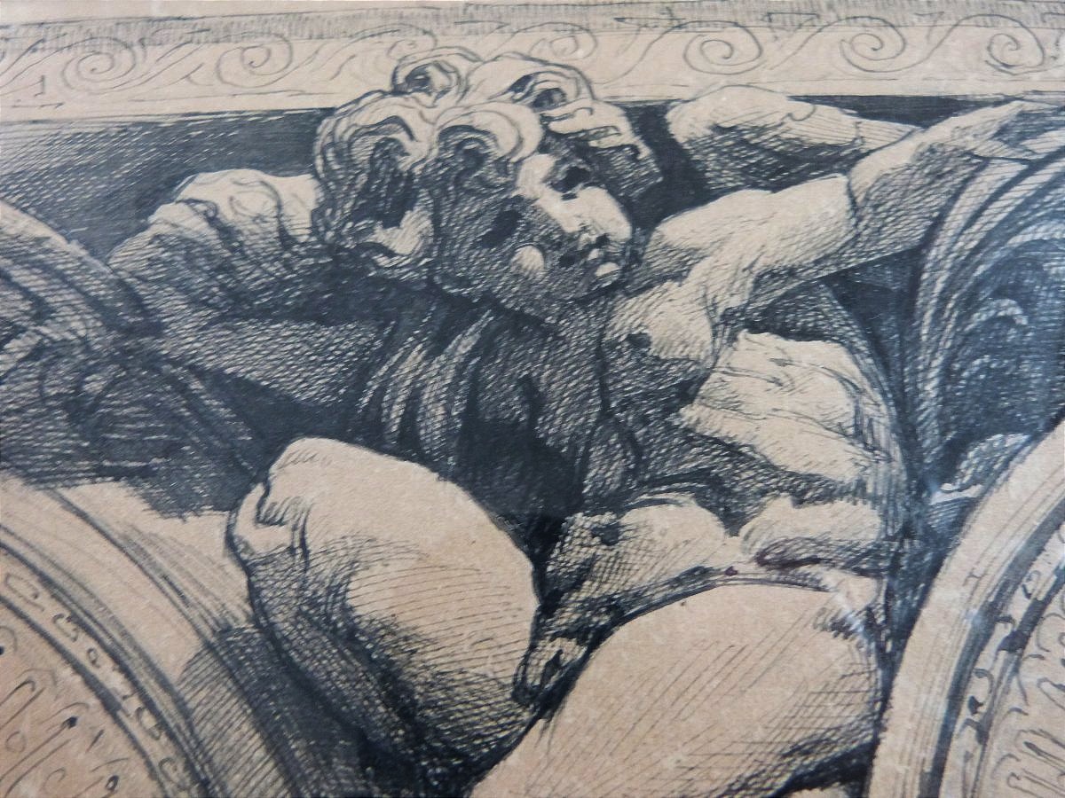 Louis Béroud dessin d'architecture angelot de Carpeaux au Louvre daté 1878-photo-3