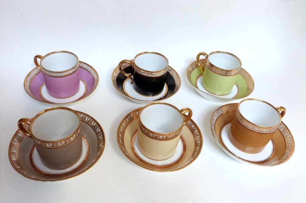 Dilh And Guerhard, 6-cup Porcelain Cups From Paris, 18th Century 