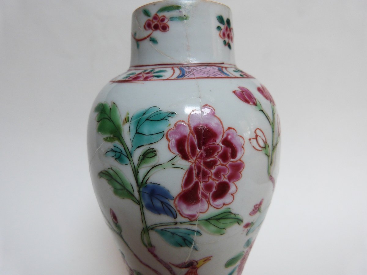 vase en porcelaine de Chine XVIIIeme siècle décor de la famille rose-photo-3
