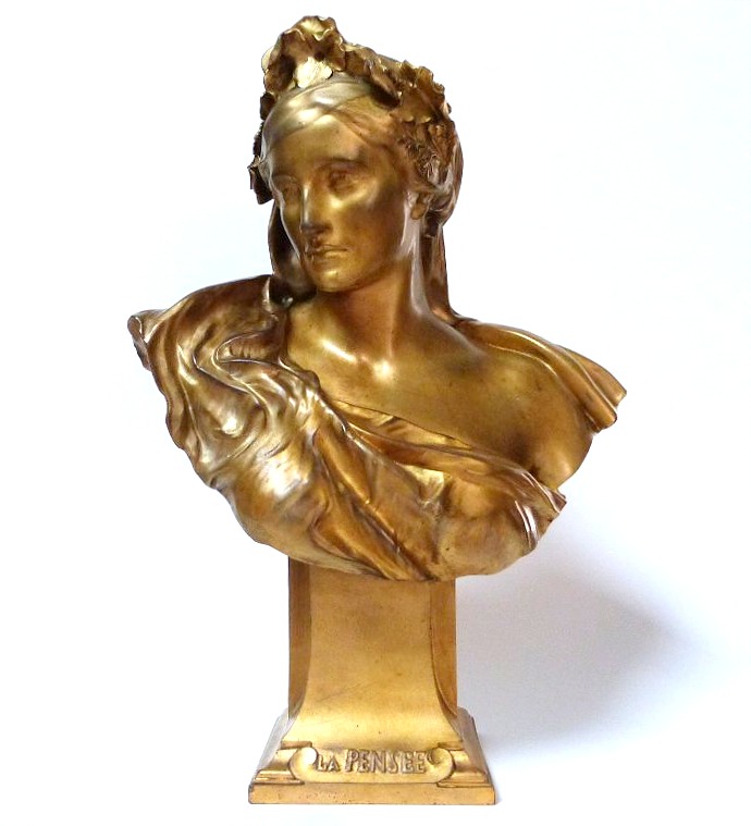 Gustave Michel Buste de la pensée bronze doré fonte Susse frères -photo-2