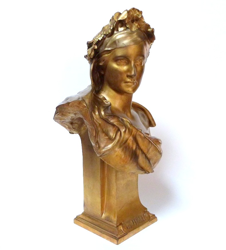Gustave Michel Buste de la pensée bronze doré fonte Susse frères -photo-3