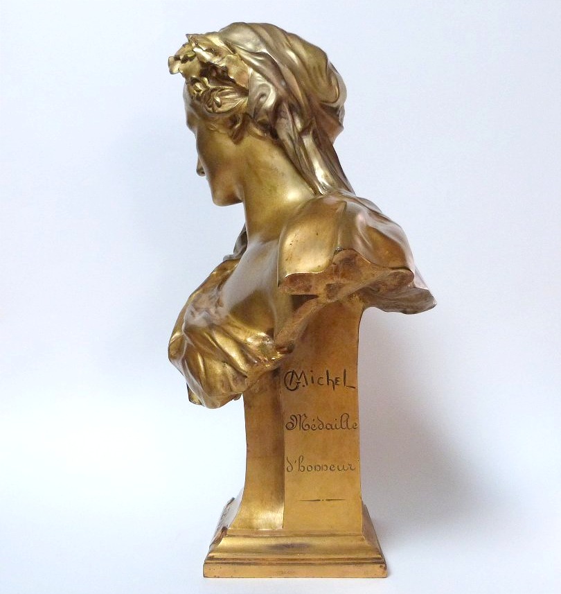 Gustave Michel Buste de la pensée bronze doré fonte Susse frères -photo-1