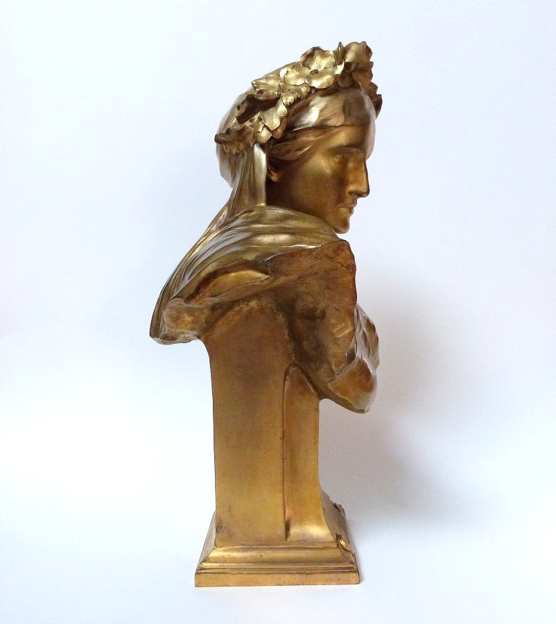 Gustave Michel Buste de la pensée bronze doré fonte Susse frères -photo-3