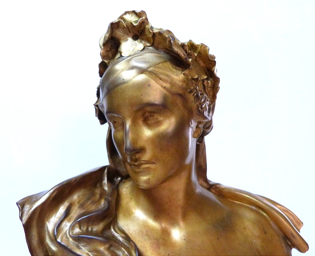 Gustave Michel Buste de la pensée bronze doré fonte Susse frères -photo-4