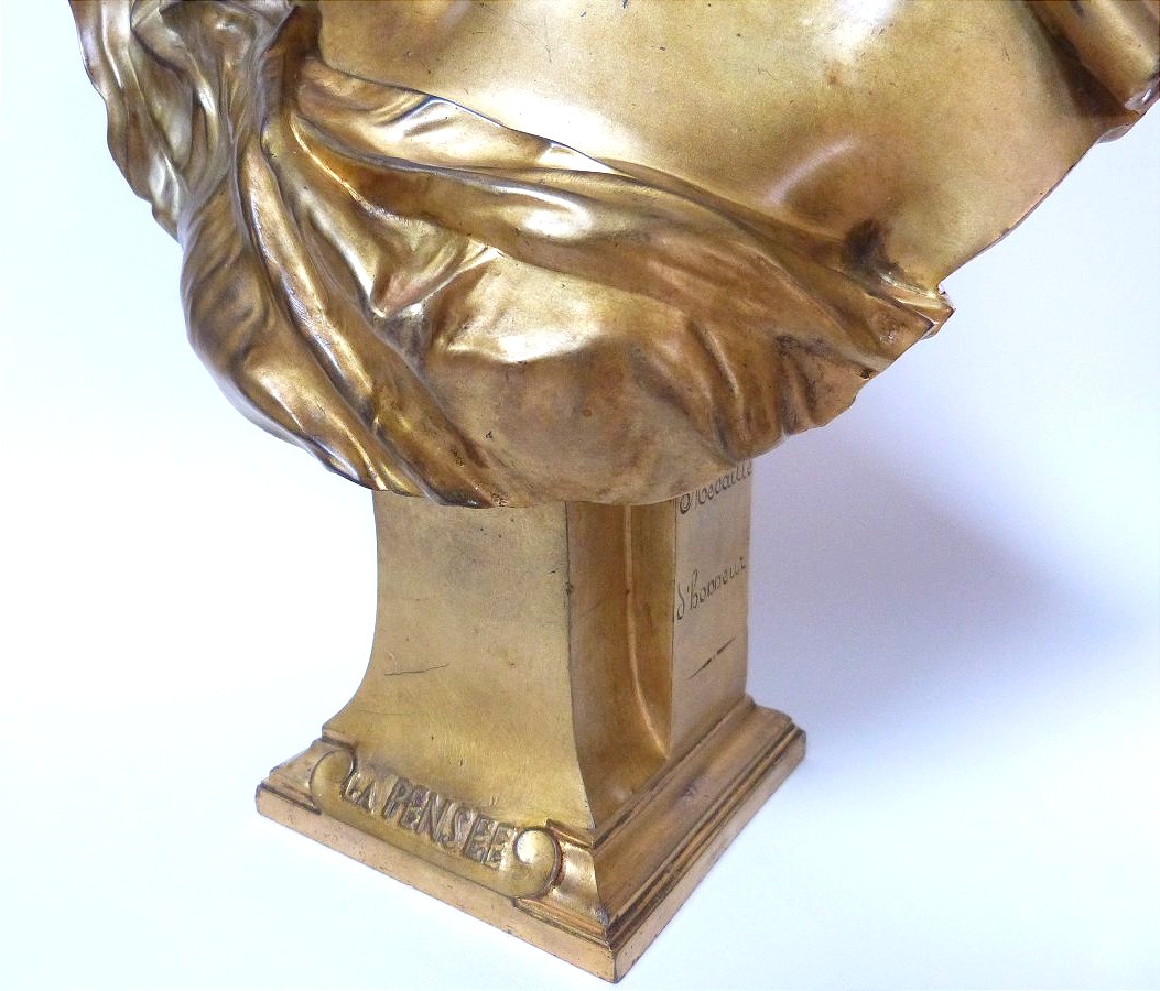 Gustave Michel Buste de la pensée bronze doré fonte Susse frères -photo-5