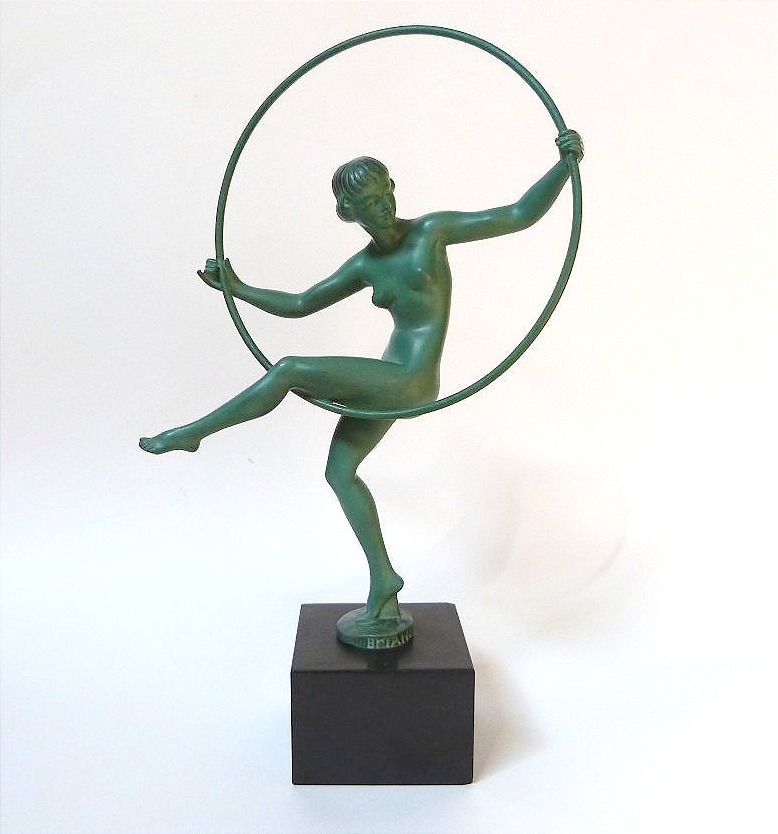 Marcel Bouraine et Max le Verrier Danseuse au cerceau régule art déco 